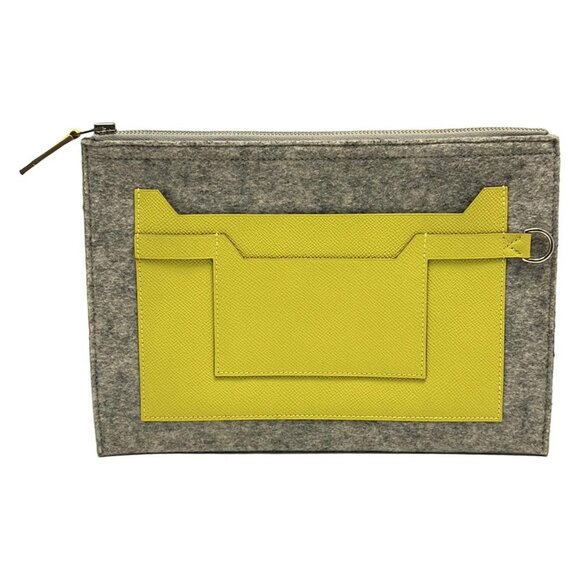 uth HERMES Toodoo 29 - Grease clear (light gray) Lime (Yellow) Felt Veau Epsom - Picture 1 of 10